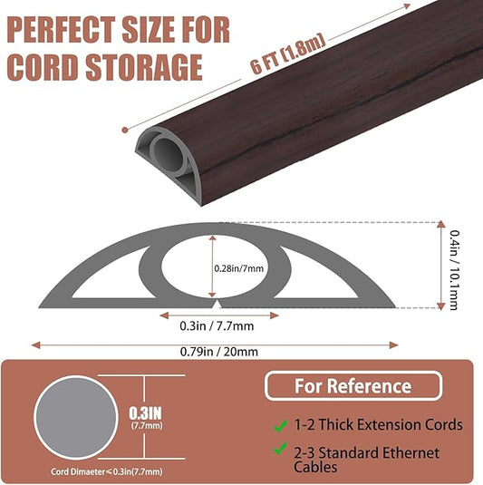 Floor Cord Covers for Wires 6FT Cable Hider Wire Cover Self Adhesive Cord Hider Floor for Offices, Homes, Workshops, Warehouses Cable Cavity 0.3" W x 0.3" H