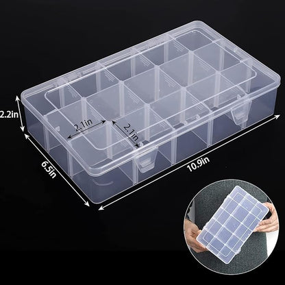 SGHUO 3 Pack 15 Grids Large Plastic Storage Organizer Box,15 Compartments with Dividers for Tackle Box, Beads, Washi Tape, Ribbon, Crafts, Art Supply 10.9X6.5X2.2inch