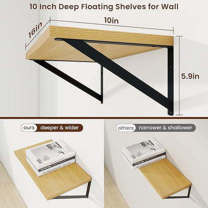 Axeman Deep Floating Shelves | 16 Inch Oak Wall Shelves Set of 2 | 10 Inch Deep Wood Floating Shelves for Wall | 16" W x 10" D Oak Shelves for Living Room Bathroom Kitchen