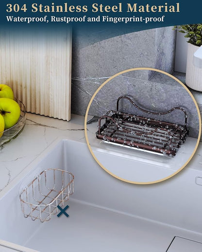 Consumest Kitchen Sink Organizer - Movable Sink Caddy for Countertop Organizer, 304 Stainless Steel Sponge Holder with Detachable Drip Tray for Kitchen Accessories,Bronze