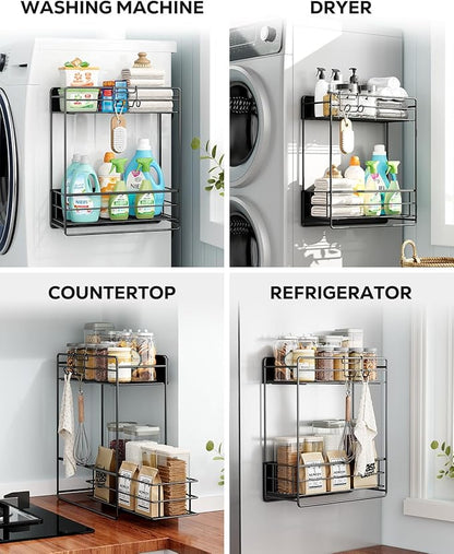 Nieifi Magnetic Shelves for Washing Machine, Heavy Duty, 2 Tier Magnetic Laundry Organizer, Dryer Sheet Holder for Laundry Room Storage, Black