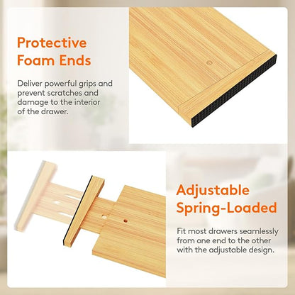 Lifewit 4 Pack 5" Deep Bamboo Drawer Dividers, 17.5-22" Expandable Drawer Organizers for Clothes, Adjustable Dresser Drawer Divider, Clothing Drawer Separators for Dresser, Bedroom, Bathroom, Kitchen