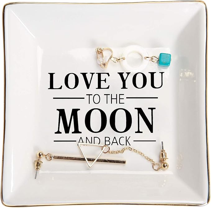 HOME SMILE Wife Gifts From Husband for Valentine Anniversary Ring Dish Jewelry Tray-I Love You to The Moon and Back