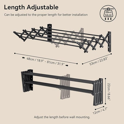 APEXCHASER Laundry Drying Rack Wall Mount - Towel Rack Collapsible, Accordion Clothes Drying Rack, Clothes Airer for Bathroom Balcony Laundry Room Wall Mounted, Drying Rack for Clothing, Black