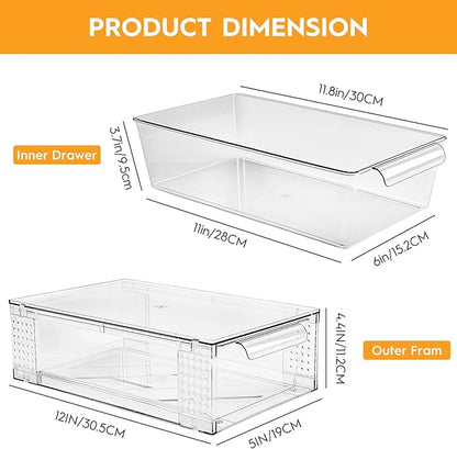4 Pack Clear Stackable Storage Drawers, 3.95" H Easily Assemble Acrylic Organizer Bins - Multi-Use for Make up, Closet, Pantry, Bathroom, Medicine, Kitchen Cabinet & Undersink Organization