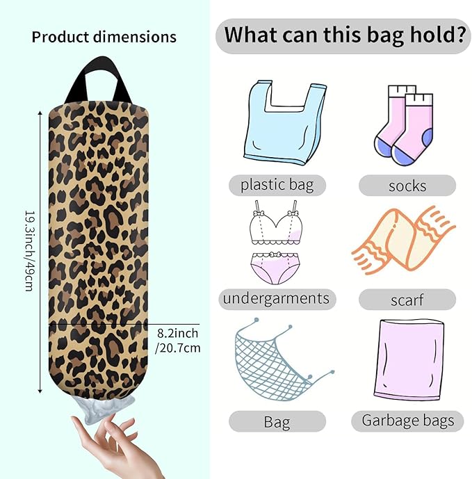 Plastic Bag Holder, Wall Mount Grocery Bag Organizer, Funny Hanging Trash Bag Storage Dispenser for Home Kitchen Luxuious Leopard