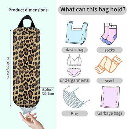 Plastic Bag Holder, Wall Mount Grocery Bag Organizer, Funny Hanging Trash Bag Storage Dispenser for Home Kitchen Luxuious Leopard