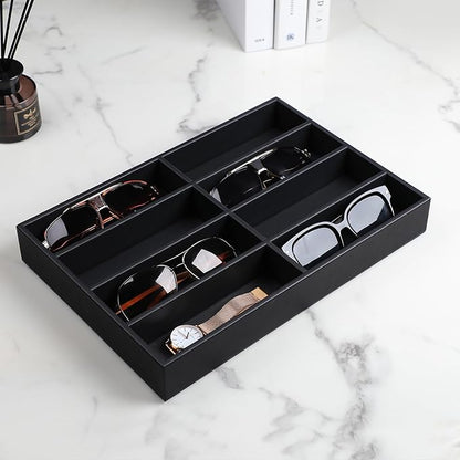 Cretkhp Sunglass Organizer Tray, PU Leather Sunglasses Organizer with 8 Grids for Drawer, Stackable Sunglass Holder Storage