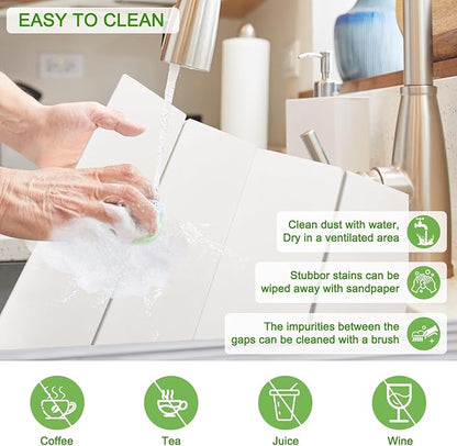 Large Dish Drying Mat for Kitchen Counter,24"×16"Fast Dry Pad Absorbent Countertop Mat, Heat-resistant Mat,Diatomaceous Earth Mats,White