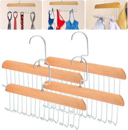 Xbaiyanr 4Pcs Anti Slip Multi Hook Coat Racks,Bra Hangers for Closet Organizer with 8 Hooks 360 °Swivel Belt Hanger for Closet for Belt, Tie, Tank Top, Bra, Scarf (Beige)