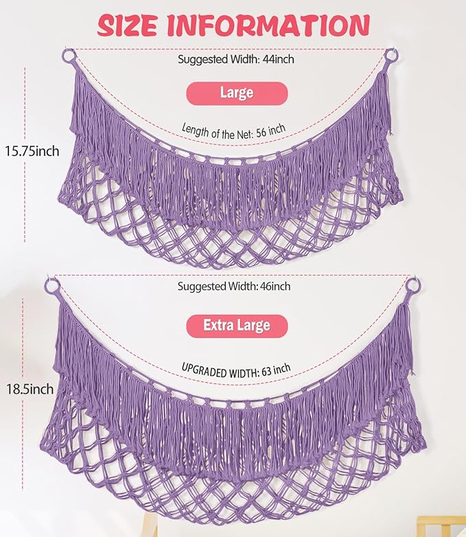 Stuffed Animal Hammock - Extra Large 63'' Long, Stuffed Animal Storage, stuffed animal Holder net, Hammock Large, Storage Hanging Organizer - Lavender