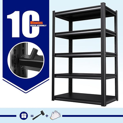 71"H-35"W Garage Shelving Heavy Duty Storage Shelves, Metal Adjustable Shelving Unit, Utility Garage Organizer Shelf for Basement, Pantry, Kitchen, Warehouse,15.7"D x 35.4"W x 71.2"H, Black