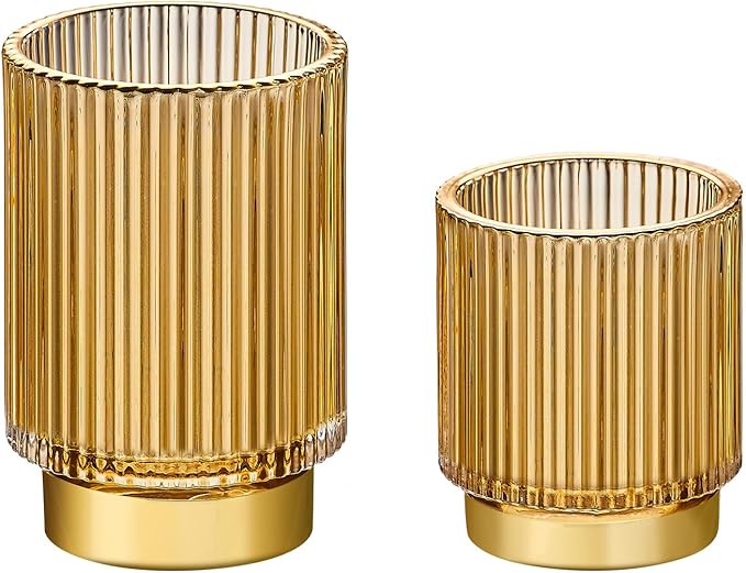 LEICURACE Makeup Brush Holder Organizer,Toothbrush Holders,Desk Pen Pencil Holder,Multifunctional Vintage Glass Brush Cup（S+L/Gold/A3-2-US）