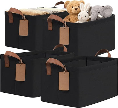 CHICVITA 4 Pack Storage Baskets for Shelves, Collapsible Fabric Closet Storage Bins with Metal Frame, Towel Organizer for Bathroom Living Room, 14.8" x 10.3" x 8.3", Black