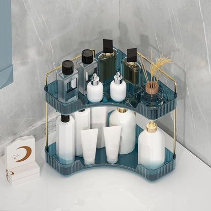 Weidace Corner Bathroom Counter Organizer Bathroom Countertop Shelf Makeup Organizer for Vanity Perfume Tray for Corner Storage (2 Tiers, Blue)