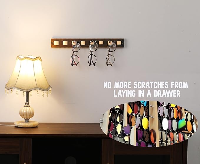 KELEQUI ZAP Gifts for Men Sunglass Organizer Wall Mounted Sunglasses Rack Wood Sun Glasses Holder for Multiple Glasses Hanger Storage Unique Birthday Gifts for Husband Dad