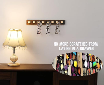 KELEQUI ZAP Gifts for Men Sunglass Organizer Wall Mounted Sunglasses Rack Wood Sun Glasses Holder for Multiple Glasses Hanger Storage Unique Birthday Gifts for Husband Dad