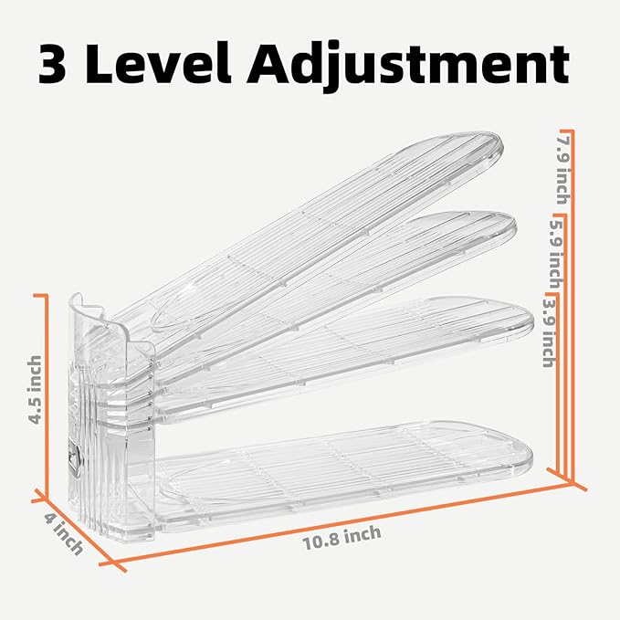 Shoe Slots Organizer, 20PCS Adjustable Double Layer Stack Shoe Rack, 50% Space-Saving Storage Rack Holder, Transparent