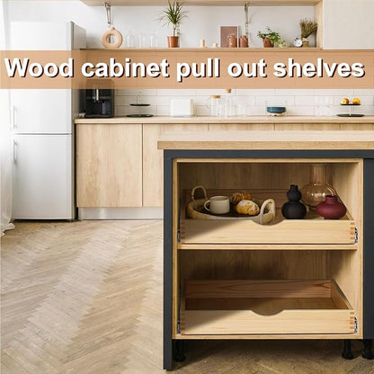 Sintuff 4 Set Wooden Pull out Tray Cabinet Organizer Gentle Close Roll out Shelves for Kitchen Cabinets Fully Assembled Slide Pantry Shelves (24'' X 21'')