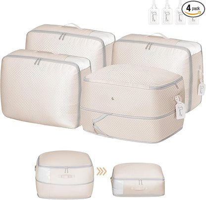 Comforter Storage Bag 66 L - 4 Pack Blanket Storage Organizer Compression Bags, Large Capacity Ultra Space Saving Self Organize for Bedding, Pillow, Duvet, Sheet Storage with Zipper Window