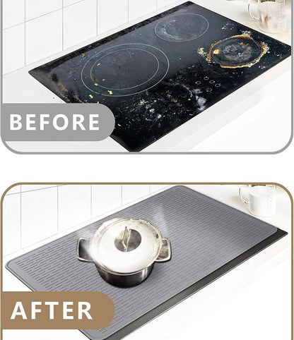 Golener Silicone Large Dish Drying Mat - 28" x 20" Stove Top Protector for Electric Stove, Food Grade, Foldable, Easy Clean, Heat-resistant Silicone Mat for Glass Stove Cooktop, Stove Top Cover, Grey