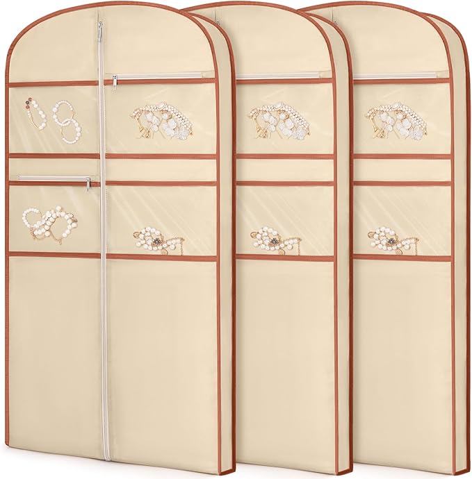 43" Garment Bag for Travel for Hanging Clothes Storage Hanging Suit Cover with Zipper and Accessory Storage for Coats, Dresses, Suits