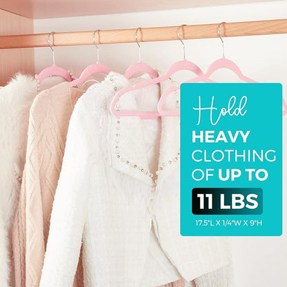 HOUSE DAY Premium Velvet Hangers 100 Pack Light Pink, Non-Slip Flocked Felt Hangers, Sturdy Clothes Hanger with 360° Rotatable Hook, Heavy Duty Durable Slim Coat Hanger for Closet Space Saving