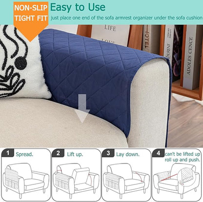 DECKALY Sofa Armrest Organizer with 6 Pockets, Non-Slip Couch Recliner Armchair Caddy, Washable Remote Controls Holder, Storage for Magazine, Tablet (Navy)