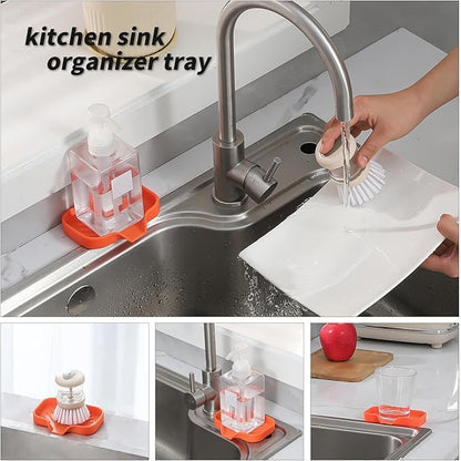 MicoYang Silicone Bathroom Soap Dishes with Drain Spout-Bathroom and Kitchen Sink Organizer,Sponge Holder,Dish Soap Tray,Perfect for Dispenser,Scrubber,Bottle,Cup on Sink or Counter-Orange 4.9"×3.2"