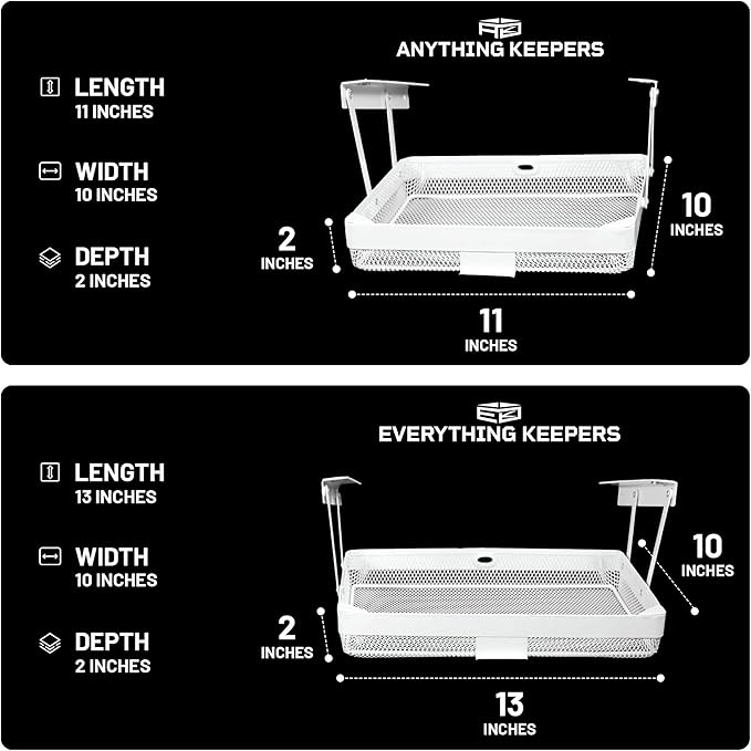Anything Keeper - Organizer for Home, Kitchen, Bathroom, RV, Small Spaces - Storage Organizers - Compact Metal Basket - Under Cabinet Holder - Easy Install - Holds Strong - 11 x 10 x 2in - White
