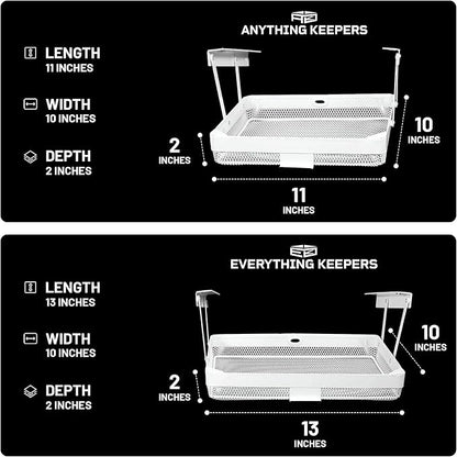 Anything Keeper - Organizer for Home, Kitchen, Bathroom, RV, Small Spaces - Storage Organizers - Compact Metal Basket - Under Cabinet Holder - Easy Install - Holds Strong - 11 x 10 x 2in - White