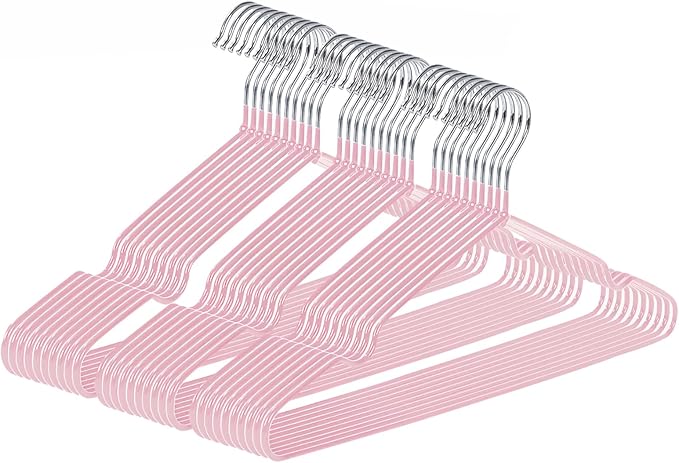 gofuch Ultra-Thin Metal Hangers, 30 Pack Non-Slip PVC Coated Space Saving Clothes Hangers for Closet, 16 inch Wide for Suits, Dresses, Jackets（Pink）
