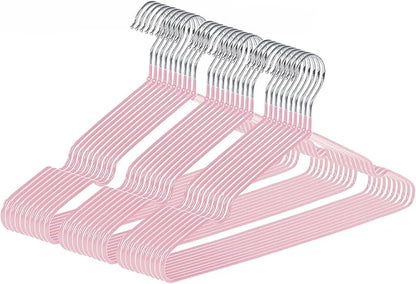 gofuch Ultra-Thin Metal Hangers, 30 Pack Non-Slip PVC Coated Space Saving Clothes Hangers for Closet, 16 inch Wide for Suits, Dresses, Jackets（Pink）