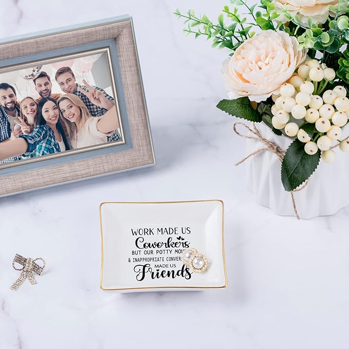 Piudee Coworker Gifts for Women - Work Made Us Coworkers&Friends Jewelry Dish, Farewell Going Away Appreciation Gifts for Coworkers Women Goodbye Thank You Gift Retirement Birthday Christmas Gift
