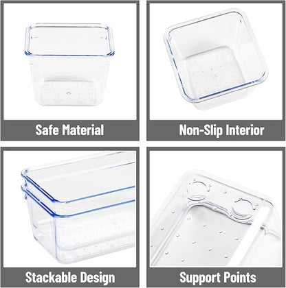 Mind Reader 8-Piece Drawer Organizer Set, Storage Trays for Kitchen, Bathroom, Office, Makeup, Jewelry & More, Junk Drawer Tray, Utensil Holder, Plastic, Clear