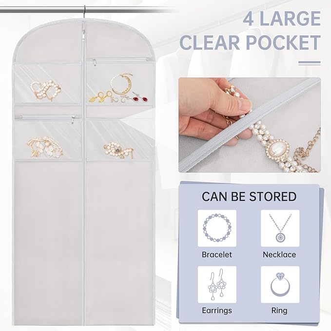 65" Garment Bag for Travel for Hanging Clothes Storage Hanging Suit Cover with Zipper and Accessory Storage for Coats, Dresses, Suits