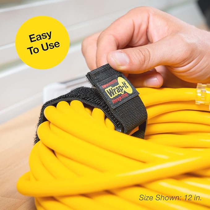 Super-Stretch Wrap-It Storage Straps - 9" (10 Pack) - Elastic Cinch Straps for Extension Cord Management, Cable Storage, Hose Organizer with Hook and Loop Closure to Strap Your Hose, Rope, and More