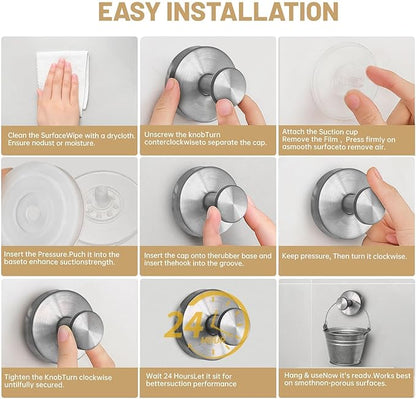 Zloeoa 4Pcs Suction Cup Hooks, Wreath Hangers for Front Door, Strong Hold No Drill Hangers for Bathroom, Kitchen, Glass, Tile, Perfect for Wreaths (Silver)