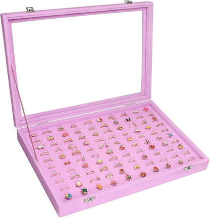 Rings Organizer Tray 100 Slot Velvet Rings Earring Storage Box TranSparent Cover Jewelry Store Ring Display Box Jewelry Display Cabinet for Girl Wife Mother.