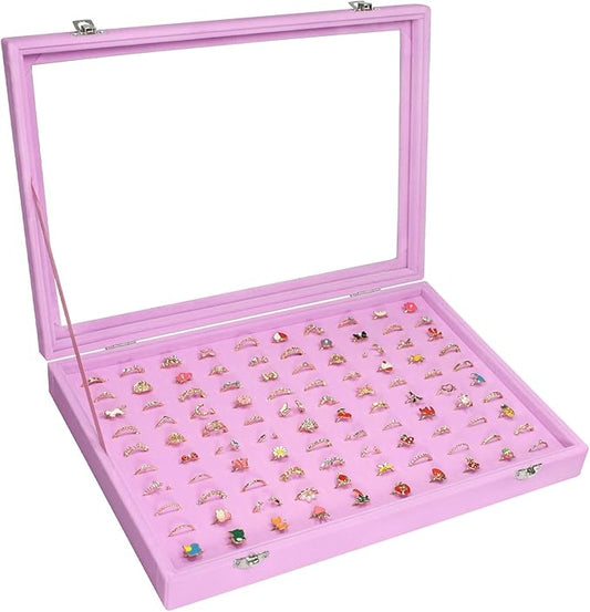 Rings Organizer Tray 100 Slot Velvet Rings Earring Storage Box TranSparent Cover Jewelry Store Ring Display Box Jewelry Display Cabinet for Girl Wife Mother.