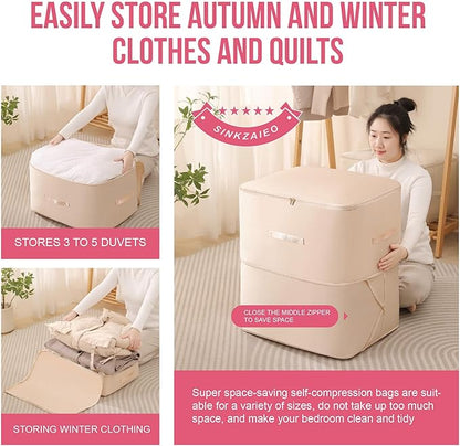 Ultra Space Saving Self Compression Organizer,Packing Cubes,Waterproof And Moisture-Proof,High Capacity,For Blankets Clothes Duvet Comforter（Pink 21.2 * 16.2 * 11.8 In-2pcs）