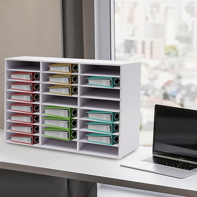 Literature Organizer Sorter,Desktop File Sorter Mail Center Magazine Paper Storage PVC Board File Holder Mailbox Student Classroom Keepers for Home&Office (White, 24 Slots)