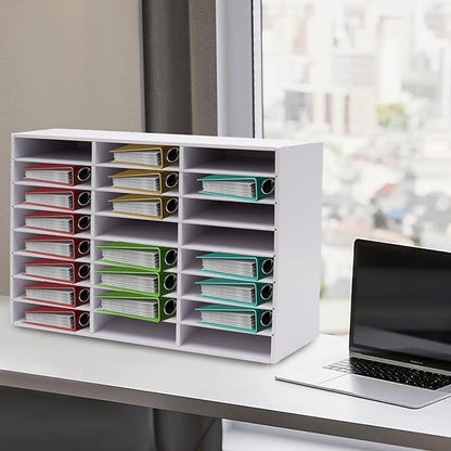 Literature Organizer Sorter,Desktop File Sorter Mail Center Magazine Paper Storage PVC Board File Holder Mailbox Student Classroom Keepers for Home&Office (White, 24 Slots)