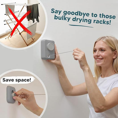 GorillaLine Max – Retractable Clothesline Indoor Outdoor, Non-Sagging Heavy Duty Clothes Drying Line, Wall Mounted Drying Rack, Air Dry Clothing, Max Tighten with GorillaGrip