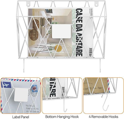 CADUKE 6 Pack Hanging Wall File Organizer Mesh Folder Holder Mail Magazine Organizer Wall Mounted with Hooks & Label Panels for Office Home, White