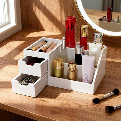 UUyuality Countertop Perfume & Makeup Organizer - Wooden Rack, Cologne Stand Shelves & Skincare Organizer for Bedroom Dresser, Organizador de Perfumes Estante para Perfumes (Middle, 01) (White, 01)