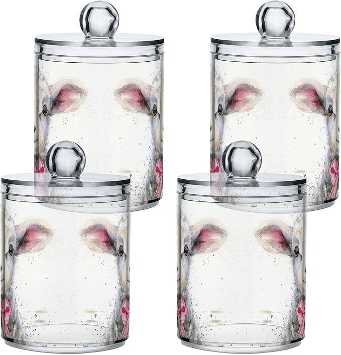 MNSRUU 4 Pack Qtip Holder Organizer Dispenser Cute Sheep Pink Bathroom Storage Canister Cotton Ball Holder Bathroom Containers for Cotton Swabs/Pads/Floss