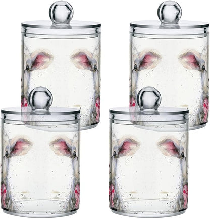 MNSRUU 4 Pack Qtip Holder Organizer Dispenser Cute Sheep Pink Bathroom Storage Canister Cotton Ball Holder Bathroom Containers for Cotton Swabs/Pads/Floss