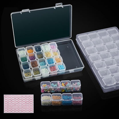 Ecurfu Diamond Painting Bead Storage Containers, 28 Girds 2 Pack, Diamond Art Organizer Box, Embroidery Storage with Label Stickers