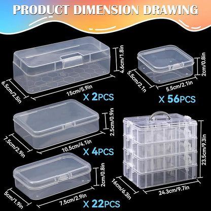 VTG Bead Organizer Box, 84 Pcs Small Plastic Containers with Lids, 4-Tier Stackable Storage Box, Clear Organizers for Jewelry Toys Craft Storage